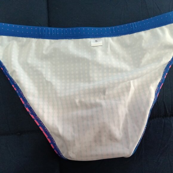 NWOT SWIM BRIEF, APPROX. 2" SIDES, SIZE "S", ROYAL BLUE AND PINK. - Picture 6 of 7